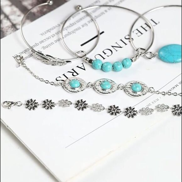 Beautiful set of 5 silver and turquoise jewelry. Accent and‎ mix and match. NEW. - Picture 5 of 7